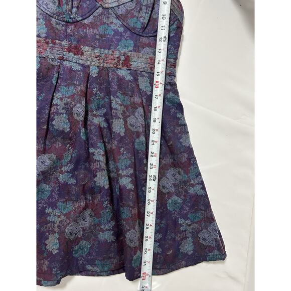 Free People Vintage Tapestry Mini Bustier Dress Vampire Diaries Size 0 Purple - Picture 8 of 9